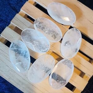 ☪️ 7 chakra Set ⭐ BRAZILIAN CLEAR QUARTZ ✨faceted OVAL carved polished Worry gem